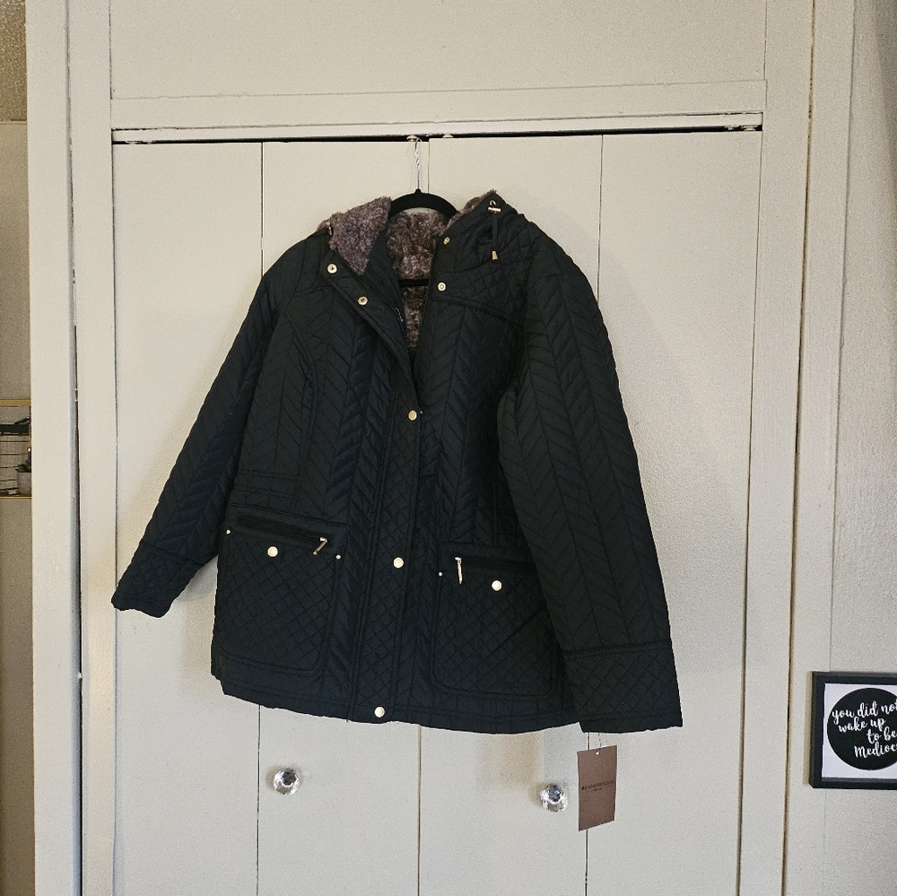 Weatherproof brand (2X) QUILTED HOODED ANORAK WITH FAUX FUR INNER TRIM